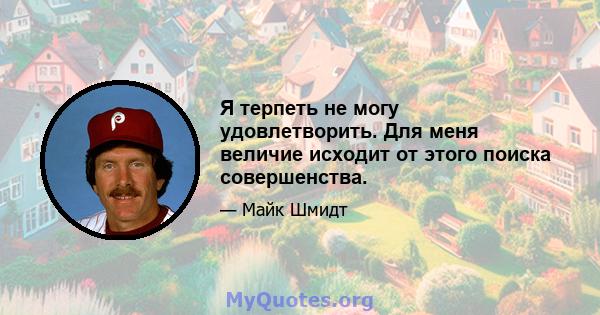 Я терпеть не могу удовлетворить. Для меня величие исходит от этого поиска совершенства.