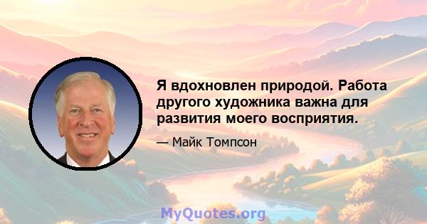 Я вдохновлен природой. Работа другого художника важна для развития моего восприятия.