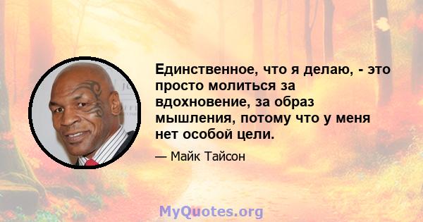 Единственное, что я делаю, - это просто молиться за вдохновение, за образ мышления, потому что у меня нет особой цели.