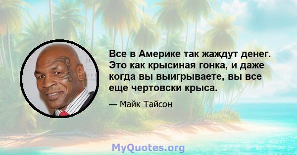 Все в Америке так жаждут денег. Это как крысиная гонка, и даже когда вы выигрываете, вы все еще чертовски крыса.