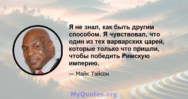 Я не знал, как быть другим способом. Я чувствовал, что один из тех варварских царей, которые только что пришли, чтобы победить Римскую империю.