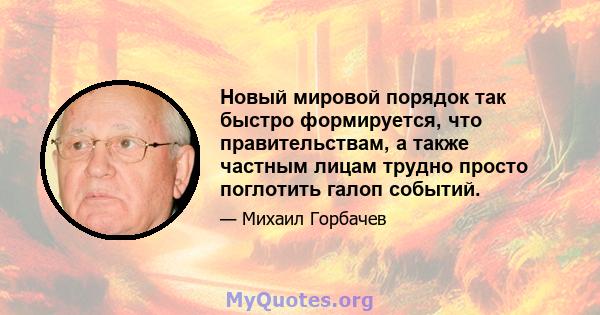 Новый мировой порядок так быстро формируется, что правительствам, а также частным лицам трудно просто поглотить галоп событий.