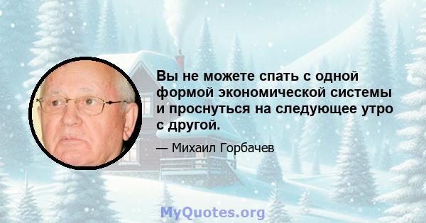 Вы не можете спать с одной формой экономической системы и проснуться на следующее утро с другой.