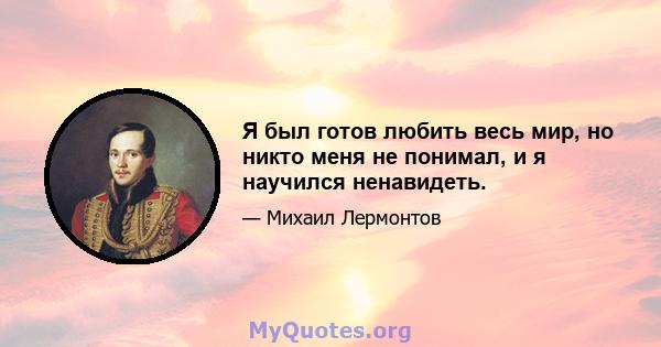 Я был готов любить весь мир, но никто меня не понимал, и я научился ненавидеть.