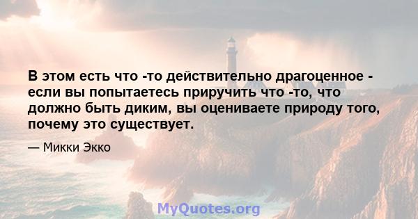 В этом есть что -то действительно драгоценное - если вы попытаетесь приручить что -то, что должно быть диким, вы оцениваете природу того, почему это существует.