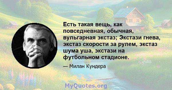 Есть такая вещь, как повседневная, обычная, вульгарная экстаз; Экстази гнева, экстаз скорости за рулем, экстаз шума уша, экстази на футбольном стадионе.