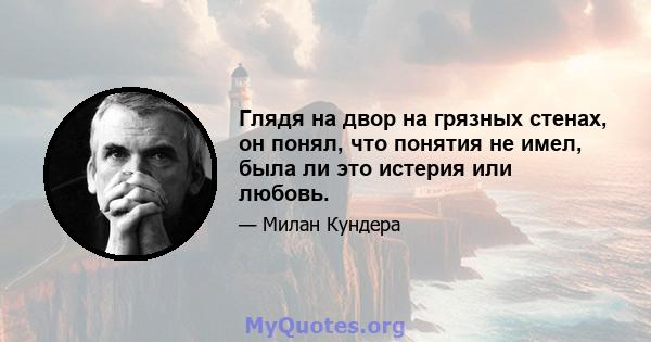 Глядя на двор на грязных стенах, он понял, что понятия не имел, была ли это истерия или любовь.