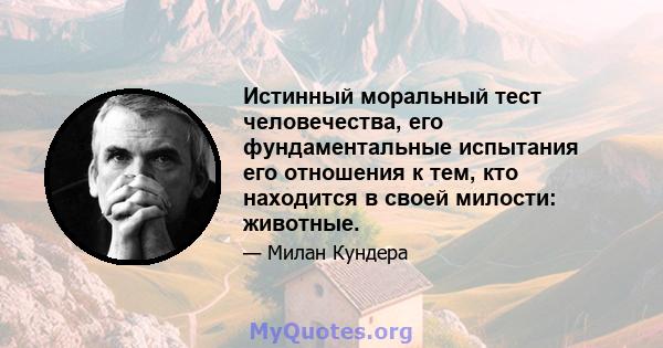 Истинный моральный тест человечества, его фундаментальные испытания его отношения к тем, кто находится в своей милости: животные.