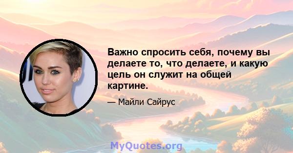 Важно спросить себя, почему вы делаете то, что делаете, и какую цель он служит на общей картине.