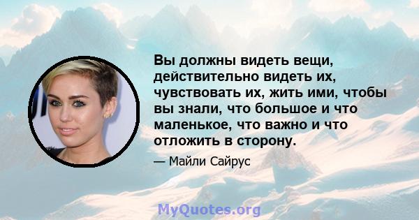 Вы должны видеть вещи, действительно видеть их, чувствовать их, жить ими, чтобы вы знали, что большое и что маленькое, что важно и что отложить в сторону.