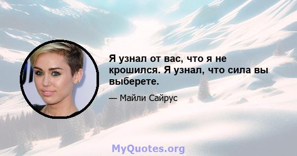 Я узнал от вас, что я не крошился. Я узнал, что сила вы выберете.