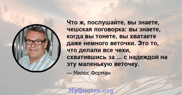 Что ж, послушайте, вы знаете, чешская поговорка: вы знаете, когда вы тонете, вы хватаете даже немного веточки. Это то, что делали все чехи, схватившись за ... с надеждой на эту маленькую веточку.