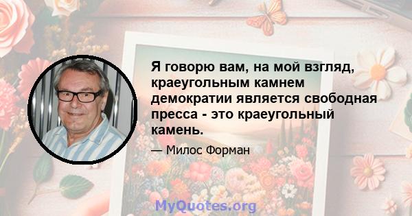 Я говорю вам, на мой взгляд, краеугольным камнем демократии является свободная пресса - это краеугольный камень.