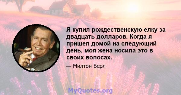 Я купил рождественскую елку за двадцать долларов. Когда я пришел домой на следующий день, моя жена носила это в своих волосах.