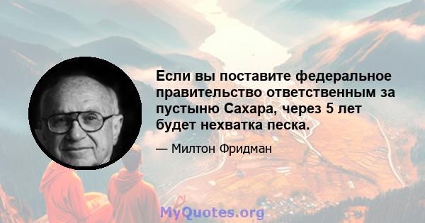 Если вы поставите федеральное правительство ответственным за пустыню Сахара, через 5 лет будет нехватка песка.