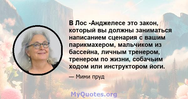 В Лос -Анджелесе это закон, который вы должны заниматься написанием сценария с вашим парикмахером, мальчиком из бассейна, личным тренером, тренером по жизни, собачьим ходом или инструктором йоги.