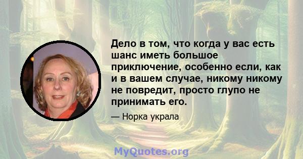 Дело в том, что когда у вас есть шанс иметь большое приключение, особенно если, как и в вашем случае, никому никому не повредит, просто глупо не принимать его.