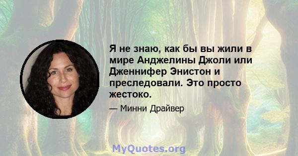 Я не знаю, как бы вы жили в мире Анджелины Джоли или Дженнифер Энистон и преследовали. Это просто жестоко.