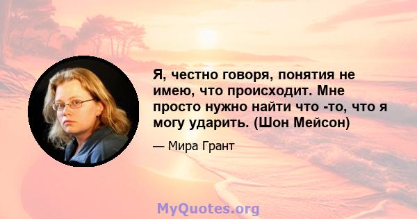 Я, честно говоря, понятия не имею, что происходит. Мне просто нужно найти что -то, что я могу ударить. (Шон Мейсон)