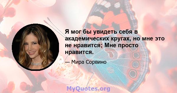 Я мог бы увидеть себя в академических кругах, но мне это не нравится; Мне просто нравится.