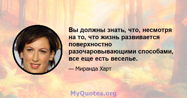 Вы должны знать, что, несмотря на то, что жизнь развивается поверхностно разочаровывающими способами, все еще есть веселье.