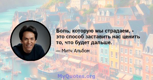 Боль, которую мы страдаем, - это способ заставить нас ценить то, что будет дальше.