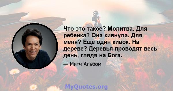 Что это такое? Молитва. Для ребенка? Она кивнула. Для меня? Еще один кивок. На дереве? Деревья проводят весь день, глядя на Бога.