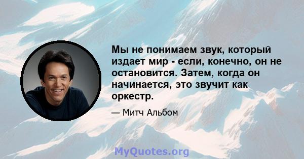 Мы не понимаем звук, который издает мир - если, конечно, он не остановится. Затем, когда он начинается, это звучит как оркестр.