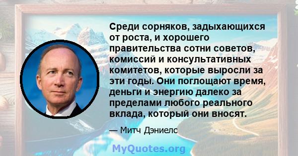 Среди сорняков, задыхающихся от роста, и хорошего правительства сотни советов, комиссий и консультативных комитетов, которые выросли за эти годы. Они поглощают время, деньги и энергию далеко за пределами любого