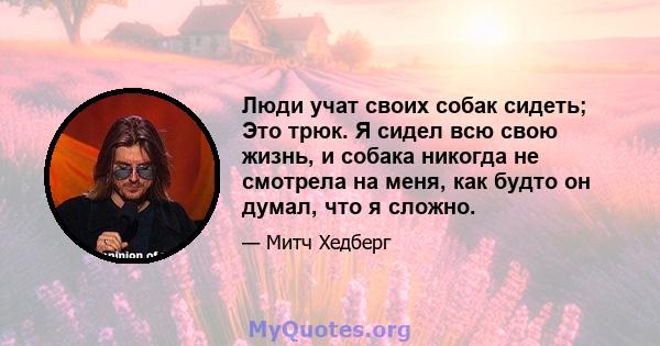 Люди учат своих собак сидеть; Это трюк. Я сидел всю свою жизнь, и собака никогда не смотрела на меня, как будто он думал, что я сложно.