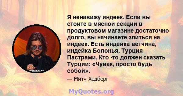 Я ненавижу индеек. Если вы стоите в мясной секции в продуктовом магазине достаточно долго, вы начинаете злиться на индеек. Есть индейка ветчина, индейка Болонья, Турция Пастрами. Кто -то должен сказать Турции: «Чувак,