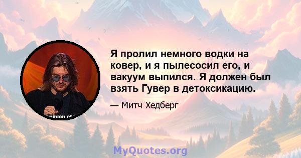 Я пролил немного водки на ковер, и я пылесосил его, и вакуум выпился. Я должен был взять Гувер в детоксикацию.