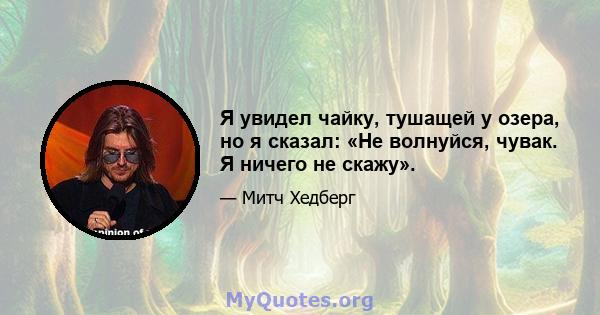 Я увидел чайку, тушащей у озера, но я сказал: «Не волнуйся, чувак. Я ничего не скажу».