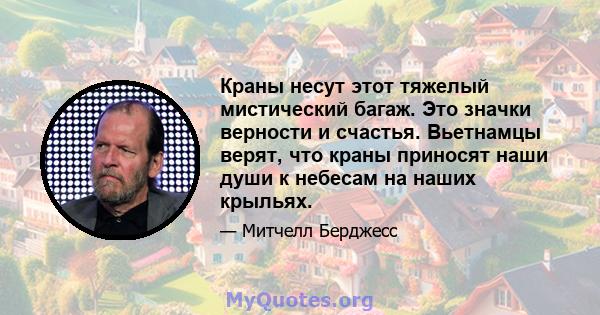 Краны несут этот тяжелый мистический багаж. Это значки верности и счастья. Вьетнамцы верят, что краны приносят наши души к небесам на наших крыльях.