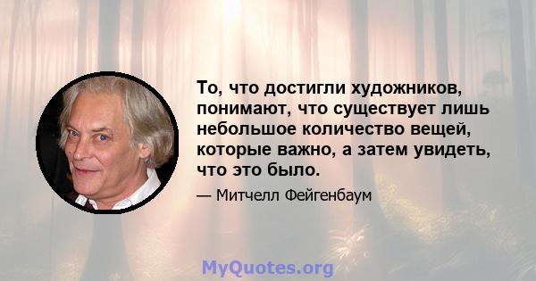 То, что достигли художников, понимают, что существует лишь небольшое количество вещей, которые важно, а затем увидеть, что это было.