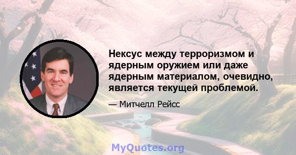 Нексус между терроризмом и ядерным оружием или даже ядерным материалом, очевидно, является текущей проблемой.