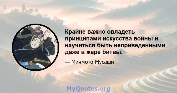 Крайне важно овладеть принципами искусства войны и научиться быть неприведенными даже в жаре битвы.