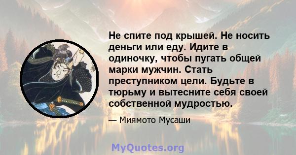 Не спите под крышей. Не носить деньги или еду. Идите в одиночку, чтобы пугать общей марки мужчин. Стать преступником цели. Будьте в тюрьму и вытесните себя своей собственной мудростью.