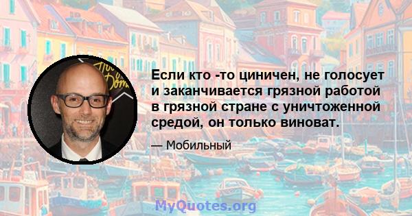 Если кто -то циничен, не голосует и заканчивается грязной работой в грязной стране с уничтоженной средой, он только виноват.