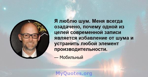 Я люблю шум. Меня всегда озадачено, почему одной из целей современной записи является избавление от шума и устранить любой элемент производительности.