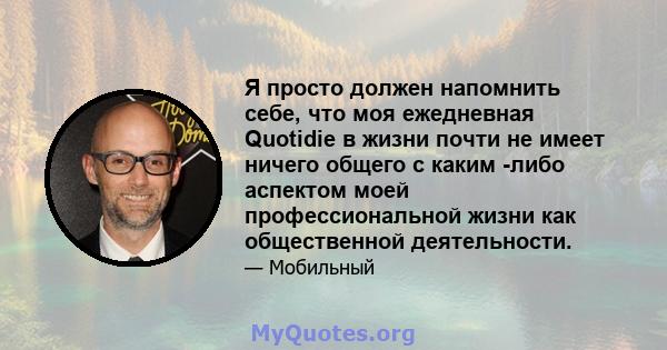 Я просто должен напомнить себе, что моя ежедневная Quotidie в жизни почти не имеет ничего общего с каким -либо аспектом моей профессиональной жизни как общественной деятельности.