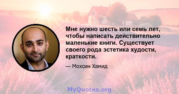 Мне нужно шесть или семь лет, чтобы написать действительно маленькие книги. Существует своего рода эстетика худости, краткости.