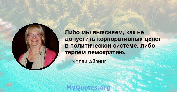 Либо мы выясняем, как не допустить корпоративных денег в политической системе, либо теряем демократию.