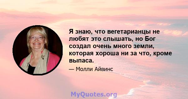 Я знаю, что вегетарианцы не любят это слышать, но Бог создал очень много земли, которая хороша ни за что, кроме выпаса.