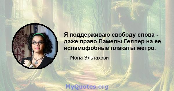 Я поддерживаю свободу слова - даже право Памелы Геллер на ее исламофобные плакаты метро.