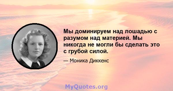 Мы доминируем над лошадью с разумом над материей. Мы никогда не могли бы сделать это с грубой силой.