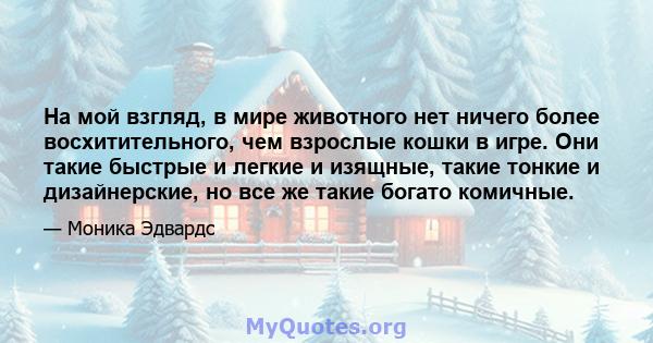 На мой взгляд, в мире животного нет ничего более восхитительного, чем взрослые кошки в игре. Они такие быстрые и легкие и изящные, такие тонкие и дизайнерские, но все же такие богато комичные.