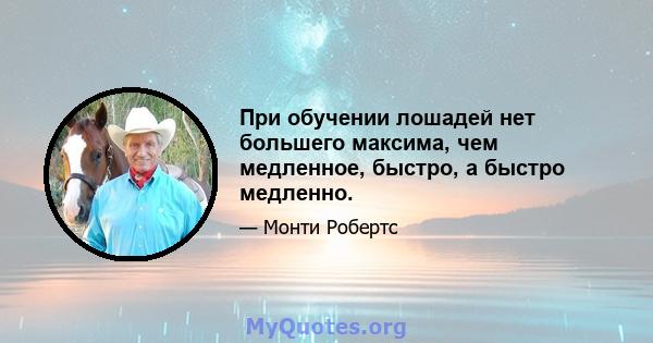 При обучении лошадей нет большего максима, чем медленное, быстро, а быстро медленно.