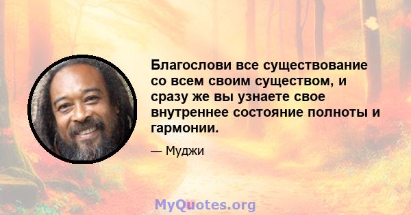 Благослови все существование со всем своим существом, и сразу же вы узнаете свое внутреннее состояние полноты и гармонии.