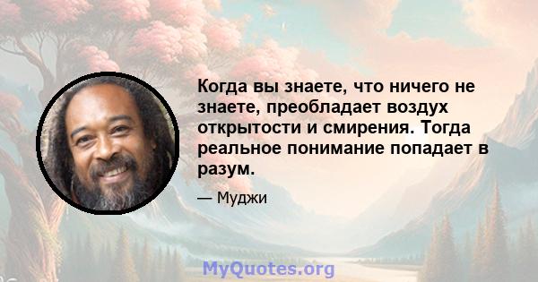 Когда вы знаете, что ничего не знаете, преобладает воздух открытости и смирения. Тогда реальное понимание попадает в разум.